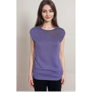 GIANNI VERSACE Knit Blouse Top Women Sz 42 (US M) Purple Sleeveless Cotton Blend